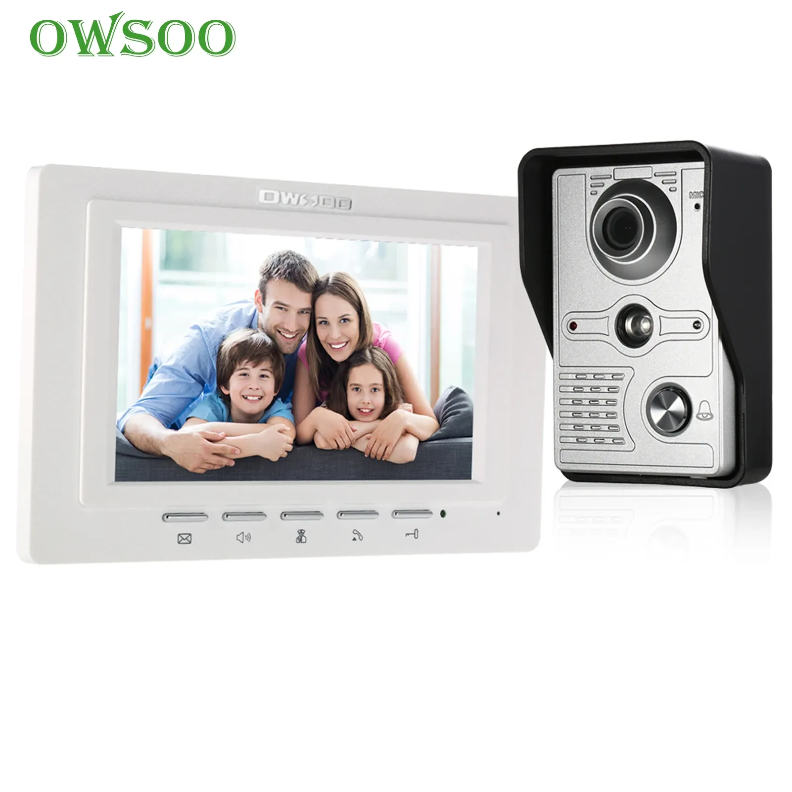 Interfone Owsoo 7 polegadas Porta de vídeo com fio da campainha Interior Monitor interno da câmera ao ar livre Câmera ao ar livre Intercom Remote desbloqueio