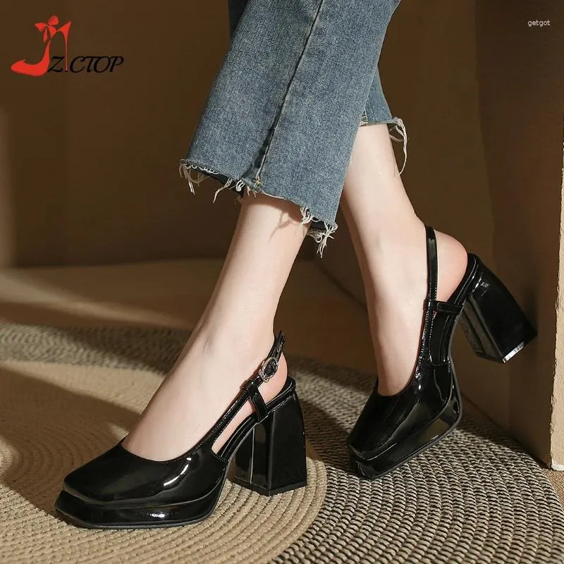 Dress Shoes Elegant High Heels Patent Leather Platform Women Pumps Black Square Toe Chunky Heeled Sandals Mary Janes Beige Wedding