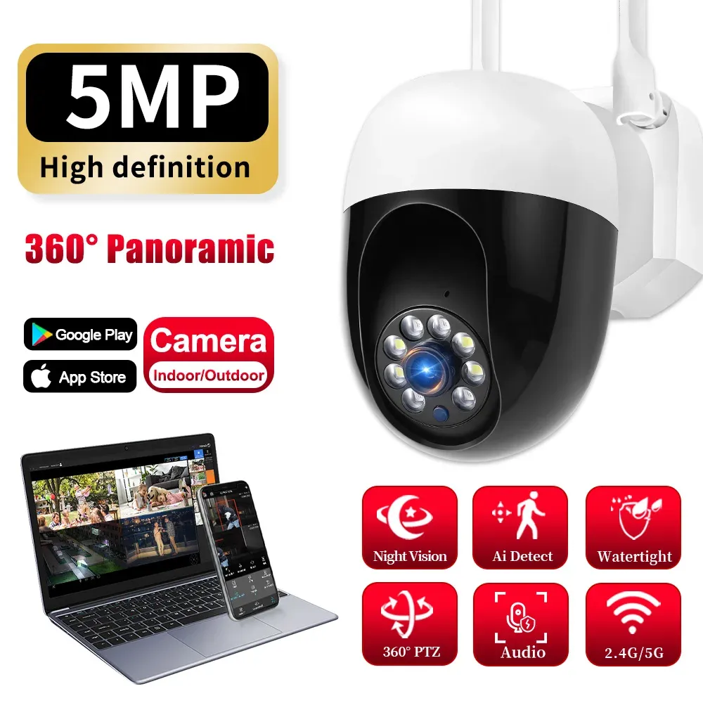 Cameras 1 / 4pcs OUTDOOOR 5MP CAME DE SURVEILLANCE WIFI 5G PTZ Vision nocturne en pleine couleur HD Protection de la caméra de sécurité