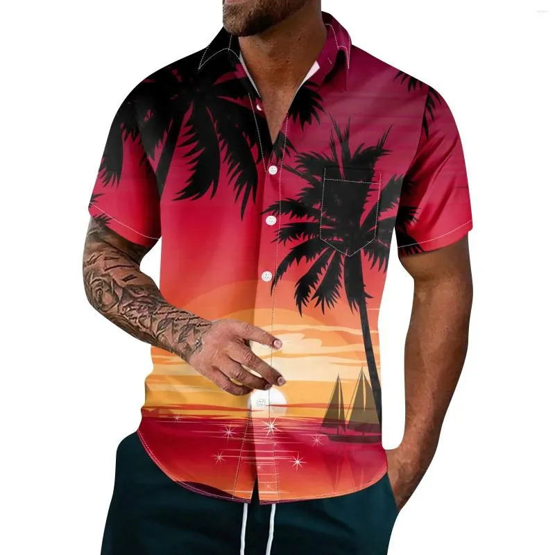 Men's T -skjortor Fashionabla casual -knapp upp skjorta med Hawaiian tryck kortärmad topp sommarstrandkläder för män