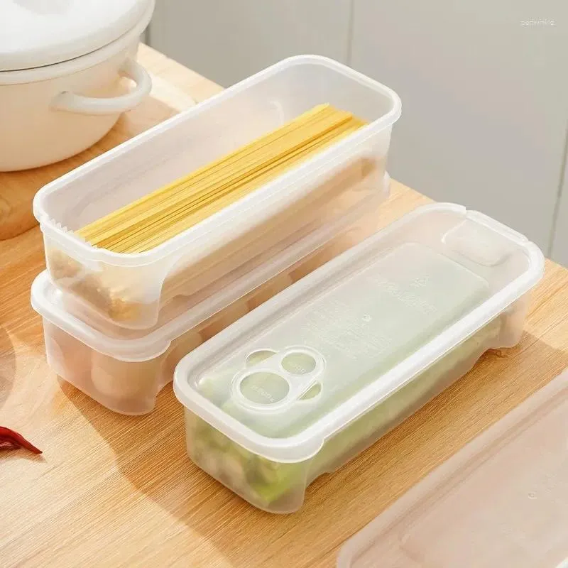 Kitchen Storage Food Grade Pasta Box Refrigerator Hanging Noodles With Lid Rectangular Plastic Preservation Tank