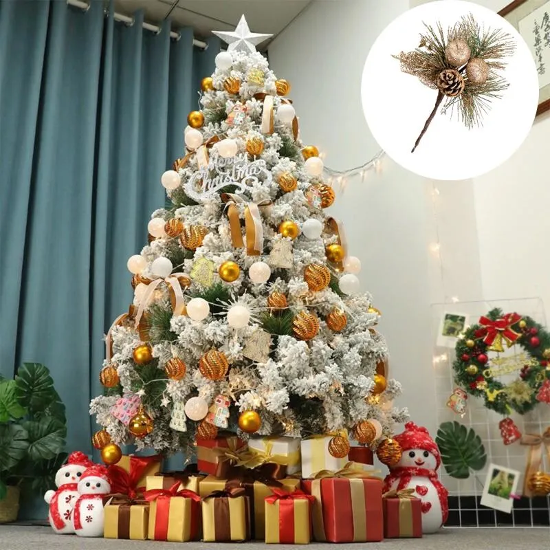 Flores decorativas Decoração de árvore de Natal Britas e pinheiros escolas Xmas Fosco Fake Cones para artesanato de férias de inverno