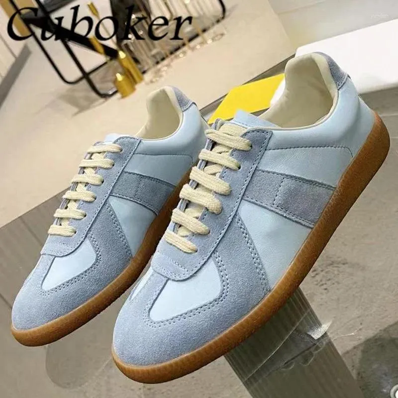 Casual Shoes Round Toe Lace Up Sneakers For Lovers Suede Patchwork Flat Women Leisure Comfort Walking Running Men