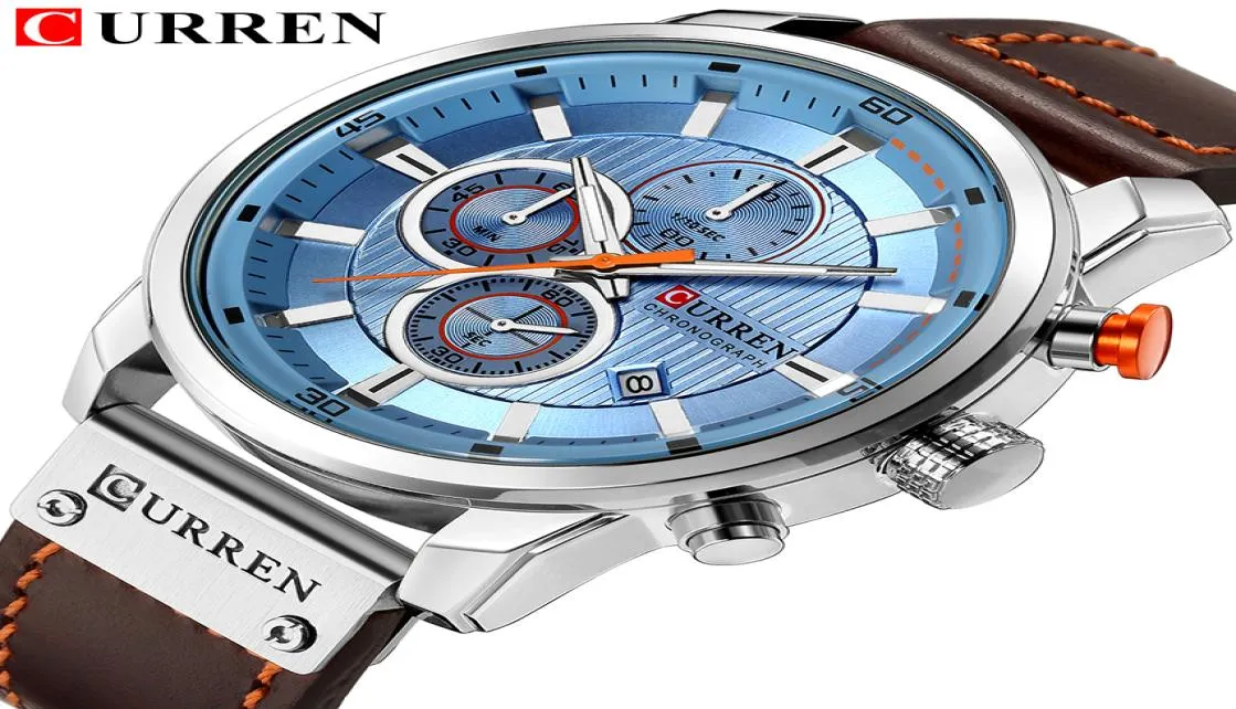 Curren 8219 Homem relógios com cronógrafo esporte impermeável relógio Relógios Militares Militares Assista Analog Quartz2143909