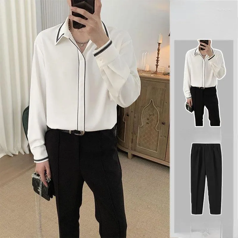 Herren Tracksuits zweiteilige Sets Frühling Sommer lässig Langarm Shirts Hosenanzug 2024 Modekontrast Farbmuster Outfit Männer x120