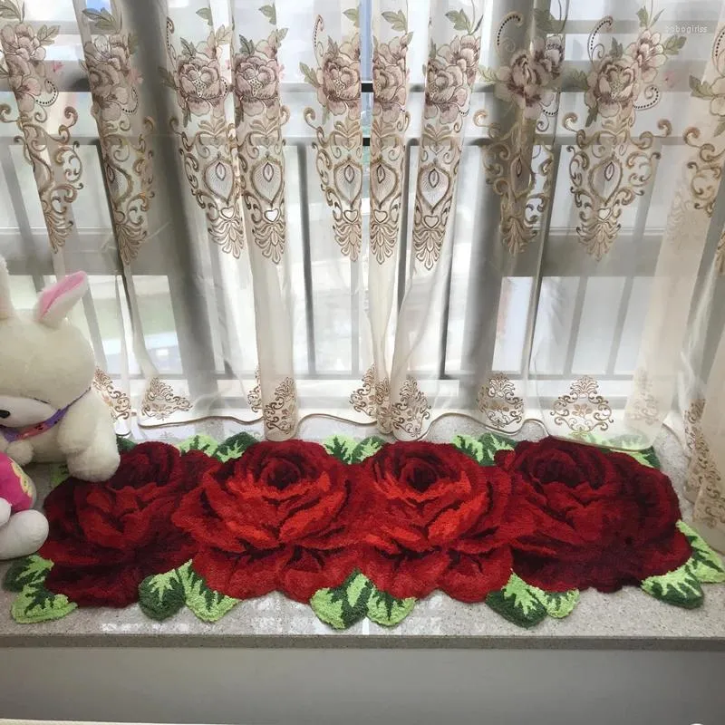 カーペット手作りブティックピンク/赤いバラの刺繍長いストリップカーペットウェディングルームの装飾ラグ/カーペットキッチンバスルームアンチスキッドドアマット