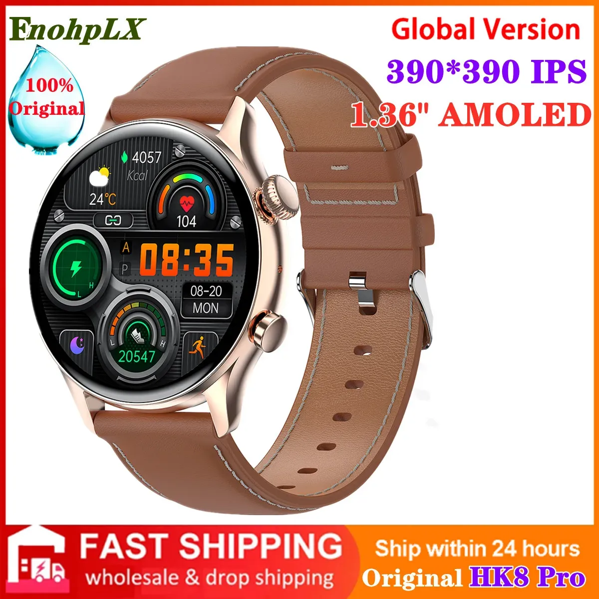 Bekijk originele HK8 Pro Bluetooth Call Smart Watch Men Women Smartwatch AMOLED HD -scherm Hartslag Hartslag Bloemdruk Waterdichte Sport