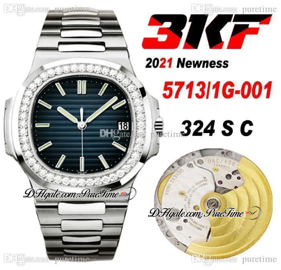 2021 NEWNESS 3KF 5713G001 A324SC AUTOMATISK MENSKRAV DIAMONDER DBLUE TEXTURE DIAL Rostfritt stålarmband Watches Super Edition6484297