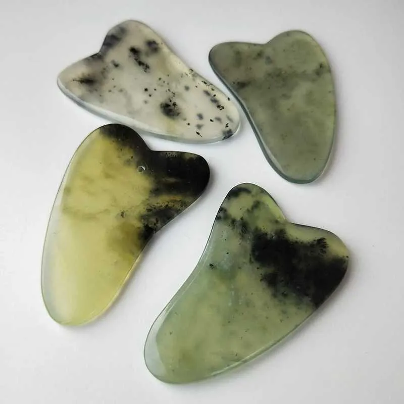 Massageboenar Rocks 1st Gua Sha Board Scraper Natural Ink Jade Stone Guasha Massage Tool Ansiktsbehandling och kroppsbehandling Skrapning Hälsosam massage 2445