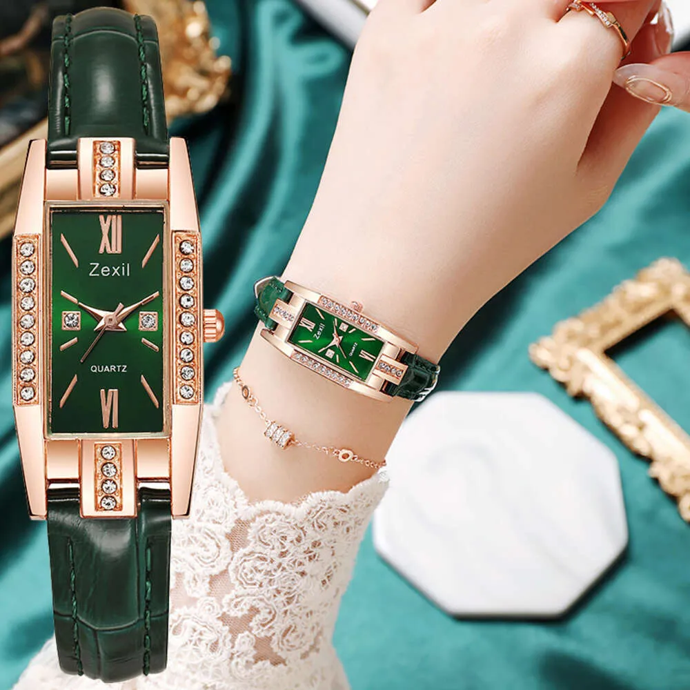Tiktok Elegant Temperament Square Quartz Korean Personality Small Green Watch Belt Women's Wristwatch
