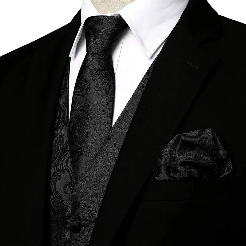 Best Tuxedo Men's Formal, Prom, Wedding, Homecoming, Cruise Tuxedo Vest, Bow-Tie & Hankie Set in Silver Paisley - 2XL