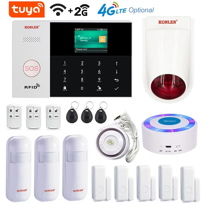 キットTuya Smart Life Home Alarm System wifi GSM 2G 4Gオプションハウスセキュリティワイヤレスワイヤレスワイヤルワイヤードワイヤレスセンサーソーラーサイレン