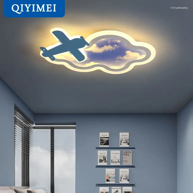 Lampadari per soggiorno per bambini ragazzi studiano la luce decorazione per la casa blu paralume illuminazione interno dimmerabile con lampade dell'aereo