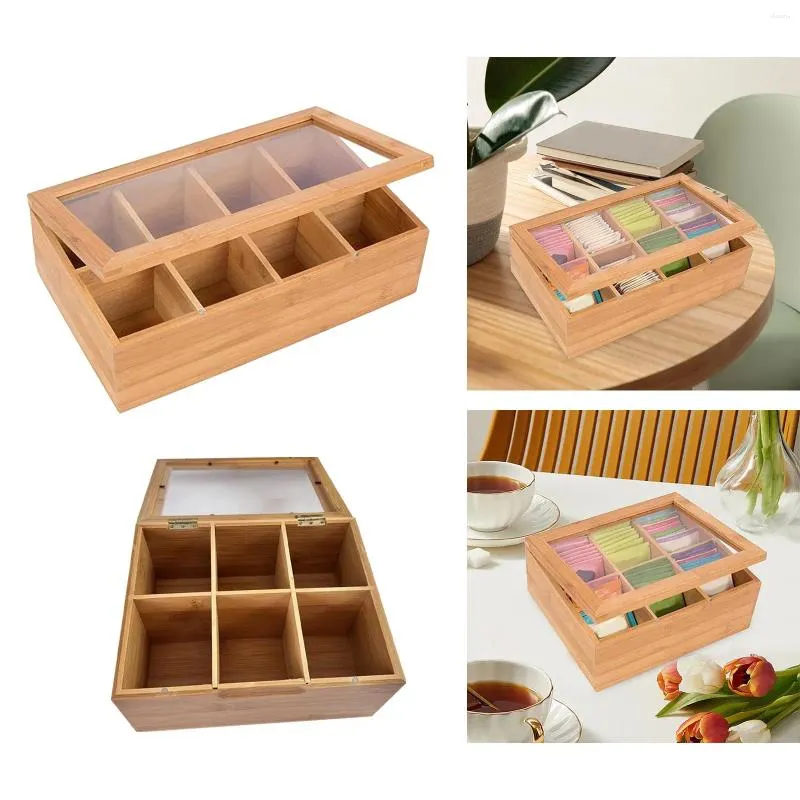 Bouteilles de rangement boîte à thé en bois support de paquet de sucre polyvalent avec un boîtier de bijoux transparent pour armoire Organisation de cuisine à la maison de bureau armoire