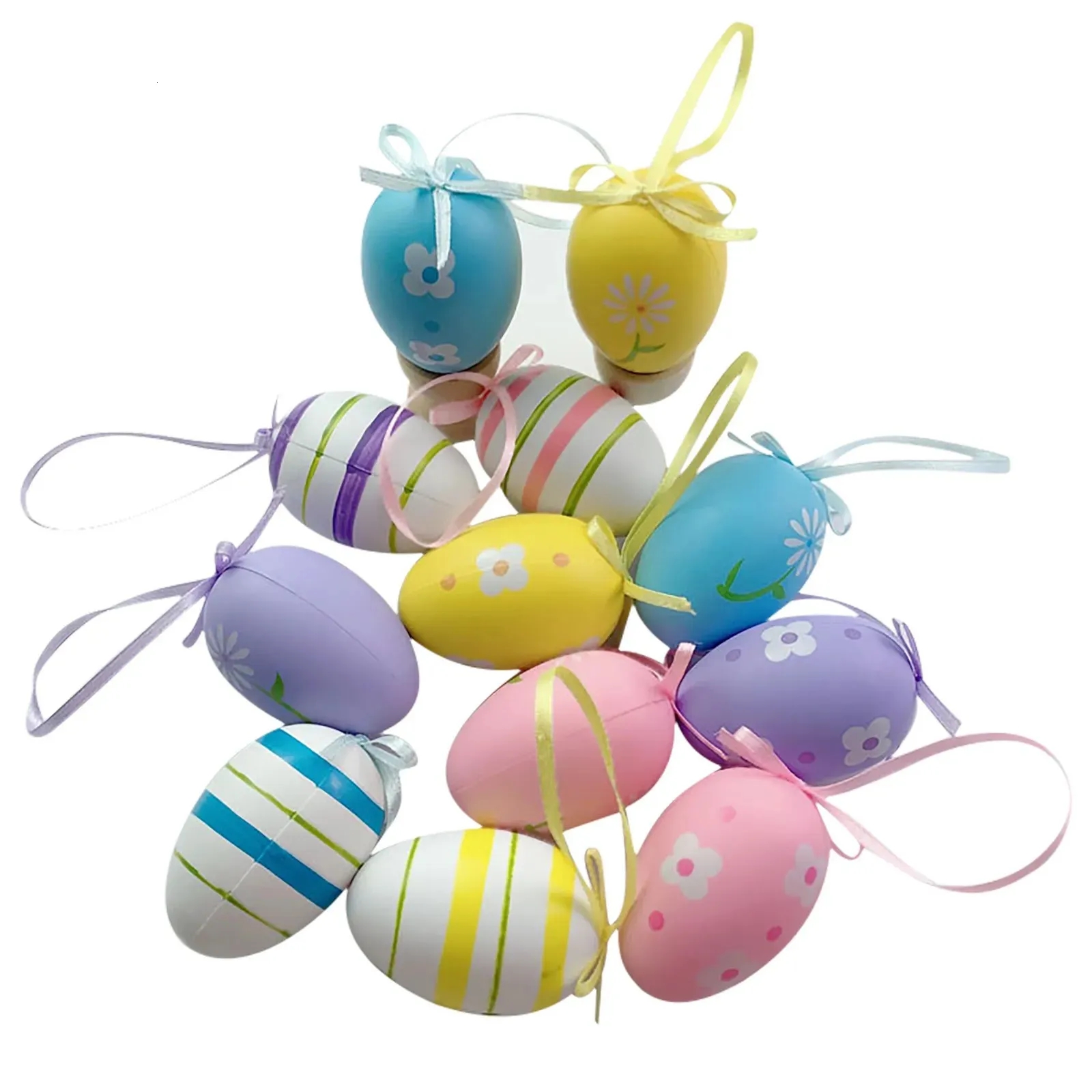 12pcs Foam Easter Eggs Happy Easter Party Decorations for Home Colorful Bunny Bird Egg Hanging Ornament DIY Craft Kids Gifts Toy 240322