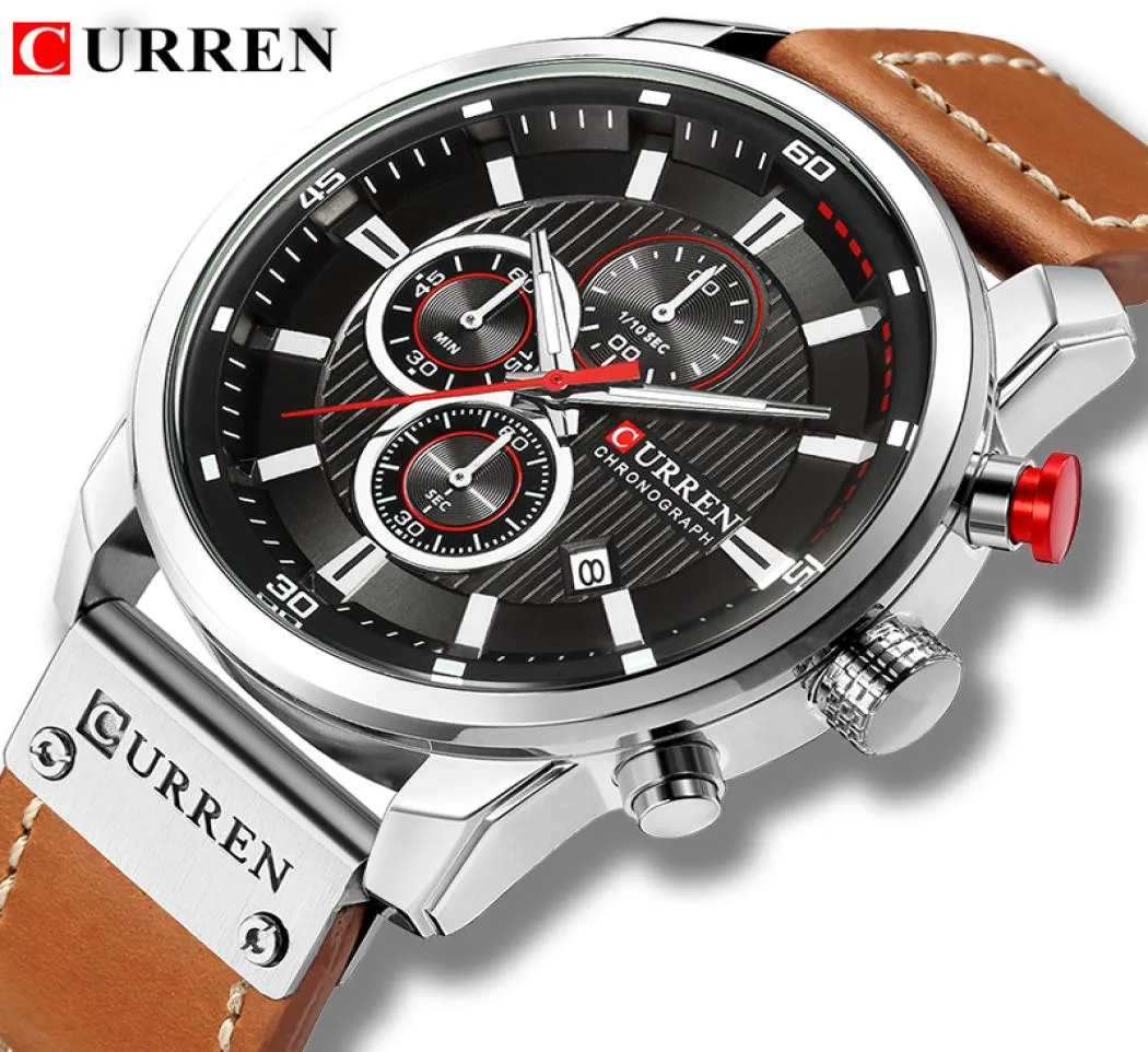 Horloges Men Luxury merk Curren Chronograph Sport Hoge kwaliteit leer van lederen band Quartz PolsWatch Relogio Masculino6446996