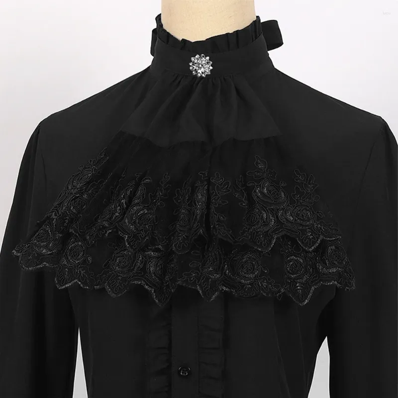 Frauenblusen Tops Hemd schwarzes Design abnehmbarer Kragen Flare -Ärmel für Frauen Spitze Mock Hals Rüschen Verband solide hohe Qualität