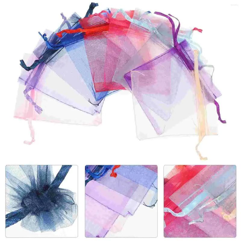 Present Wrap 100 PCS Candy Bag Mini White Organza Storage Bags Wedding Mesh Small Drawstring 2x3