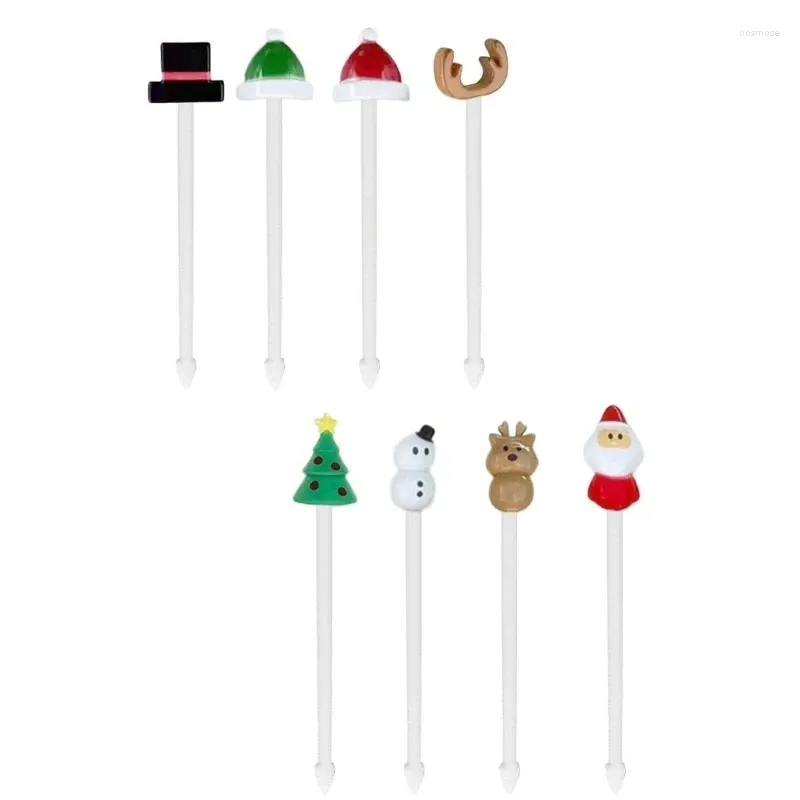 Disposable Flatware 4Pieces Christmas Fruit Sign For Kids Adults Reusable Lunch Box Toothpick