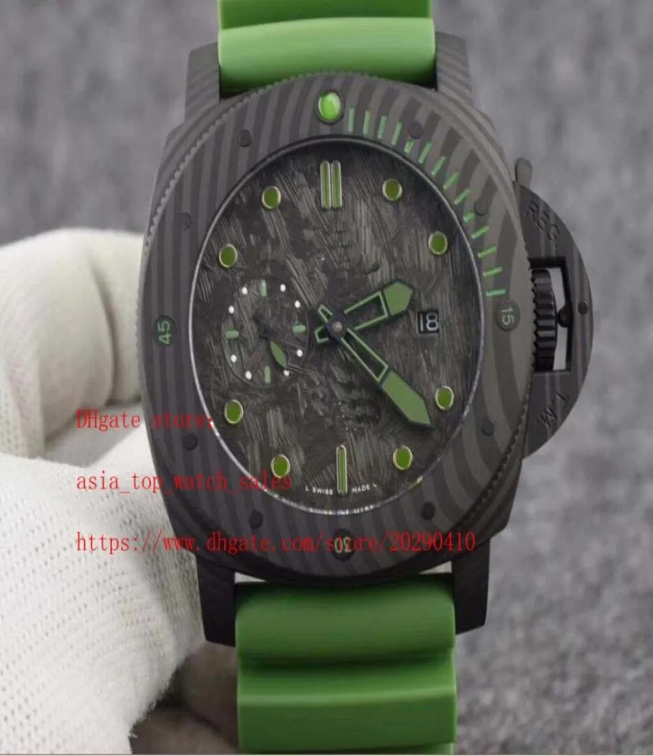 Классический стиль суперкачественные часы для мужчин Cal 2555 Автоматическое движение 47 -мм вращающееся панель из углеродного волокна Auto Date Green Rub706489