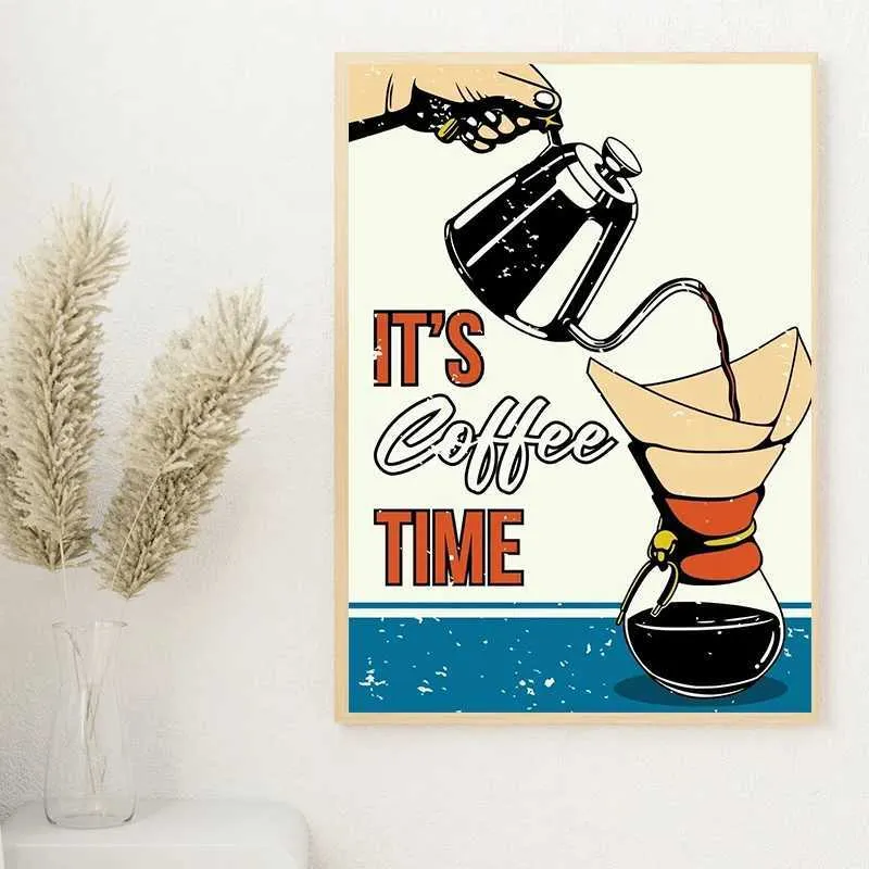 Vintage Inspired Coffee Time Quote Canvas Wall Art: Cafe