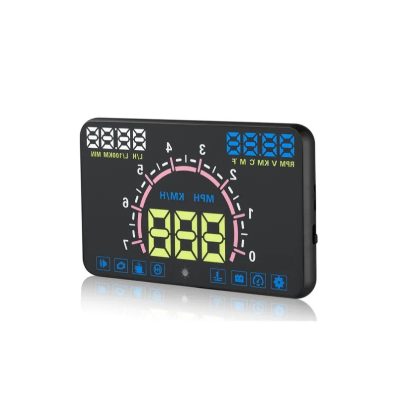 Grand écran 5.8 "OBD Car Hud Head up Affichage du réflecteur de données de conduite avec alarme de vitesse de vitesse Alerte basse tension à haute température