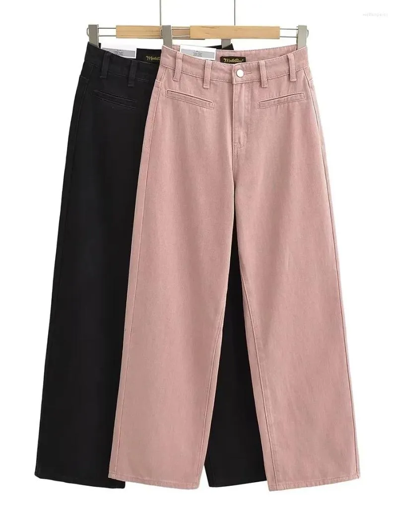 Jeans de mujer Dirty Tvvovvin 2024 Pink para mujeres en la cintura alta de la cintura alta Pantalones anchos de la pierna recta Kinu