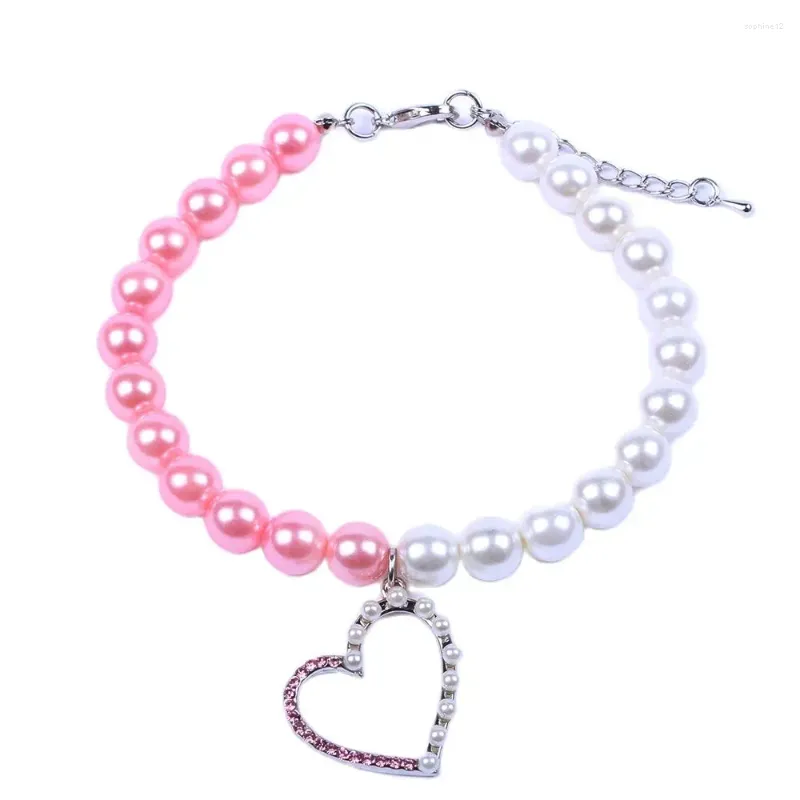 Collier de collier de perles pour animaux de compagnie pour chiens avec des strass de coeur