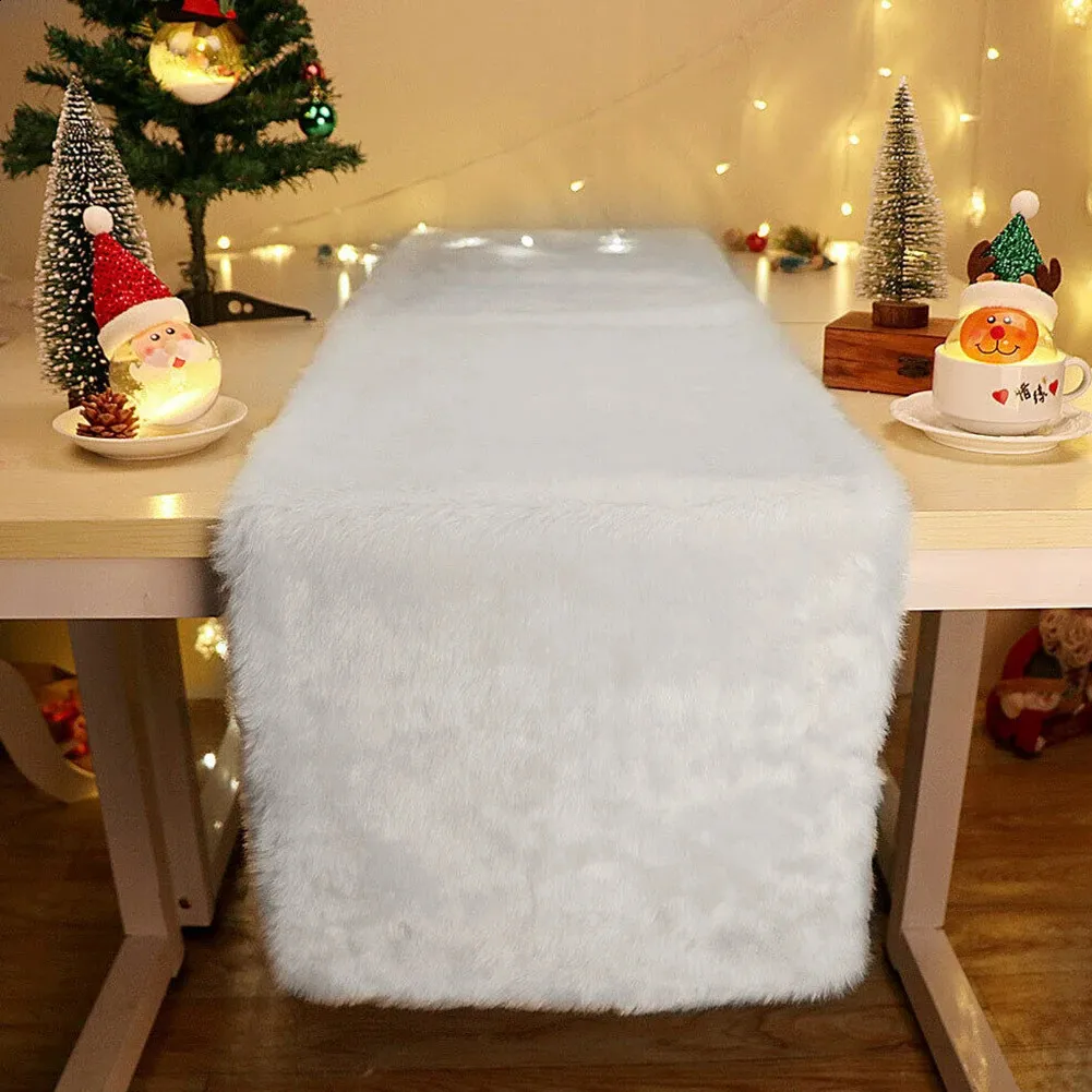 Moderner Hochzeitstisch Runner Home Dekoration Weihnachten Schnee weiße weiße Party flauschiger Luxusabdeckung dickes Kunstpelz Rechteck 240325