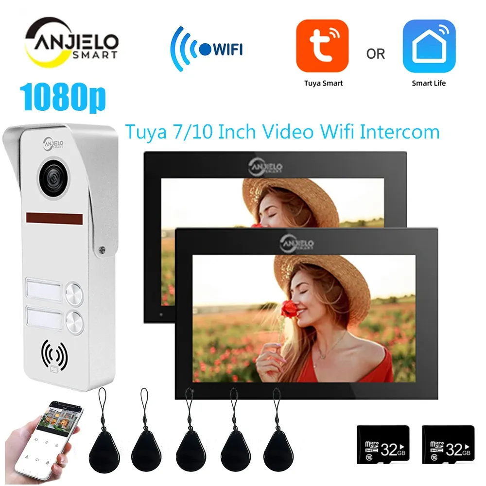 Intercom Tuya Smart Home Tuya 7/10 Inch Video Wifi Intercom video 2 doorbell System 1080P 160°Wired Doorbell Camera Full Touch Monitor