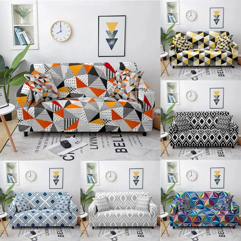 Chair Covers Colorful Geometric Sofa For Living Room 3D Grid Print Stretch Slipcovers Couch Corner Cover Home Decoration