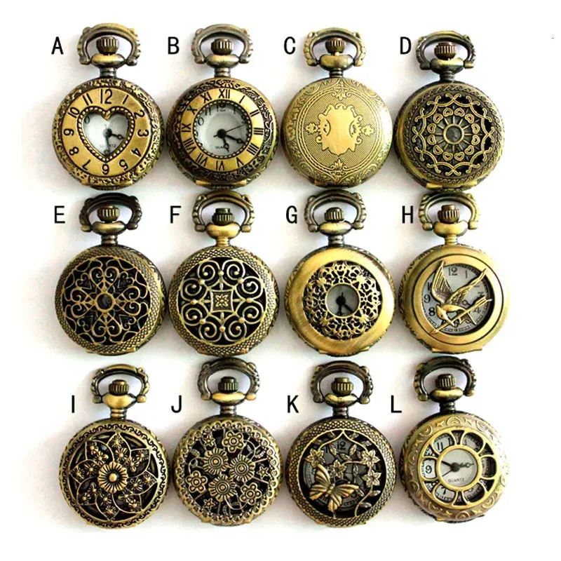 APW002 Assorteerde 12 ontwerpen Vintage Bronze Steampunk Pocket Watch ketting Watch PendantWhoeSalexmas Party Cadeau 240327