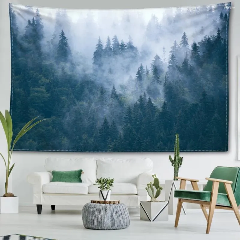 Tapisses Misty Forest Tapestry Mur suspendu Art Natural Paysage Bohemien Minimaliste Hippy Salon Chambre DÉCOR HOME