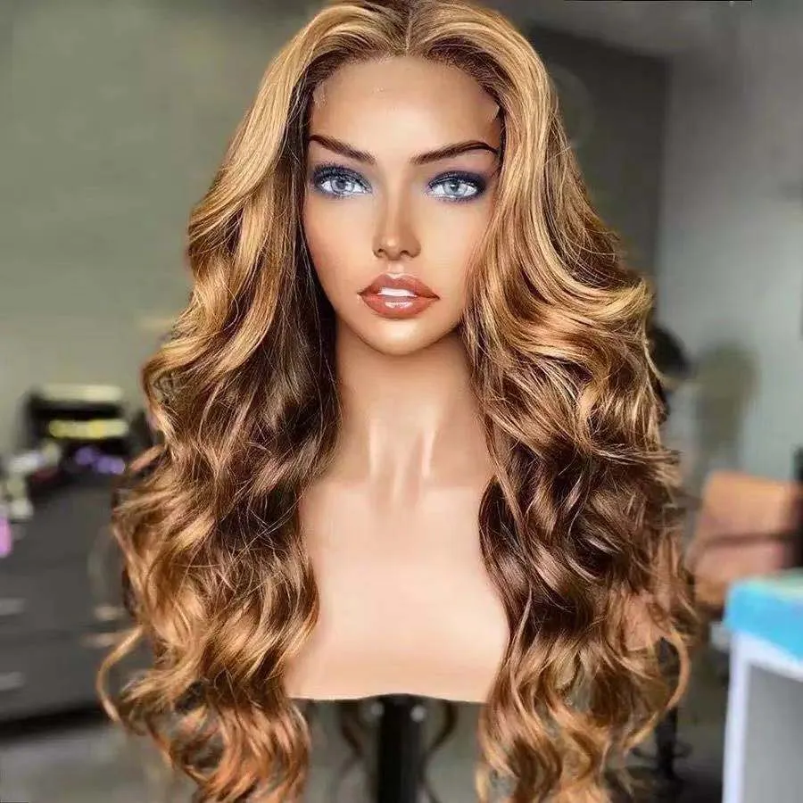 2024 High Quality 26 Inches Center Parting Length Wigs Hot Sale Brown Big Wavy Hair Wholesale Europe America Fashion Lace front Rose Net Long Curly Wig