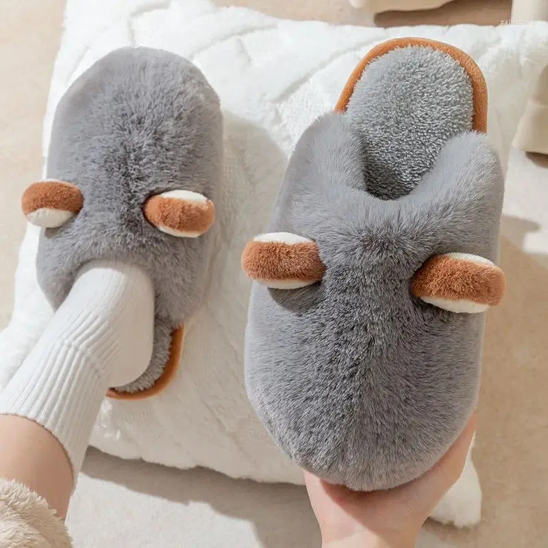 Slippers F-36 For Women Winter Indoor Home Non-slip Plus Velvet Thickened Couple Hair Men Autumn And