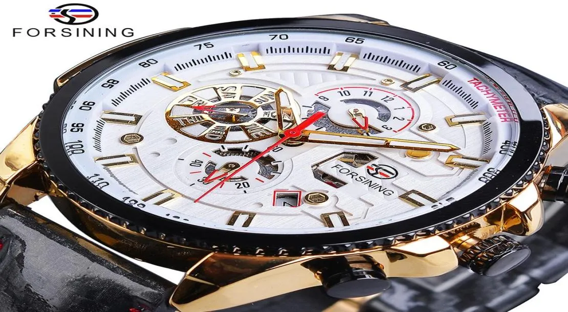 Forsining Automatic Men Watch Casual Golden Date Polish Black Leather Belt Mechanical Watches Waterproof Clock Relogio Masculino279585847