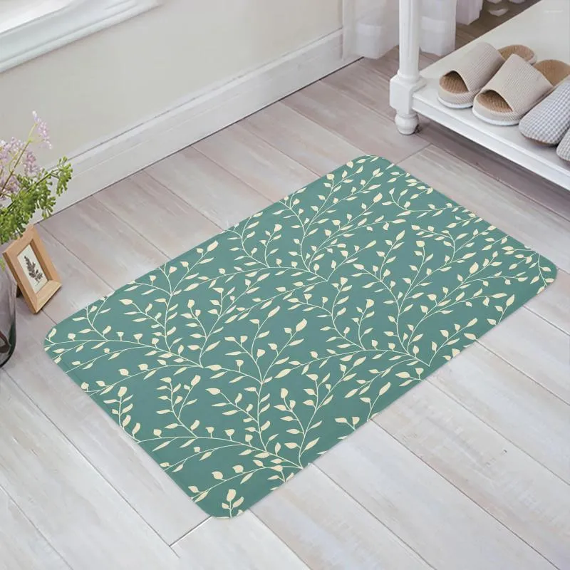 Carpets Plante Foliage frais beige Green Kitchen Mat de sol de sol décor de salon Carpet Homeway Entrance Paillomat Anti Slip Rap