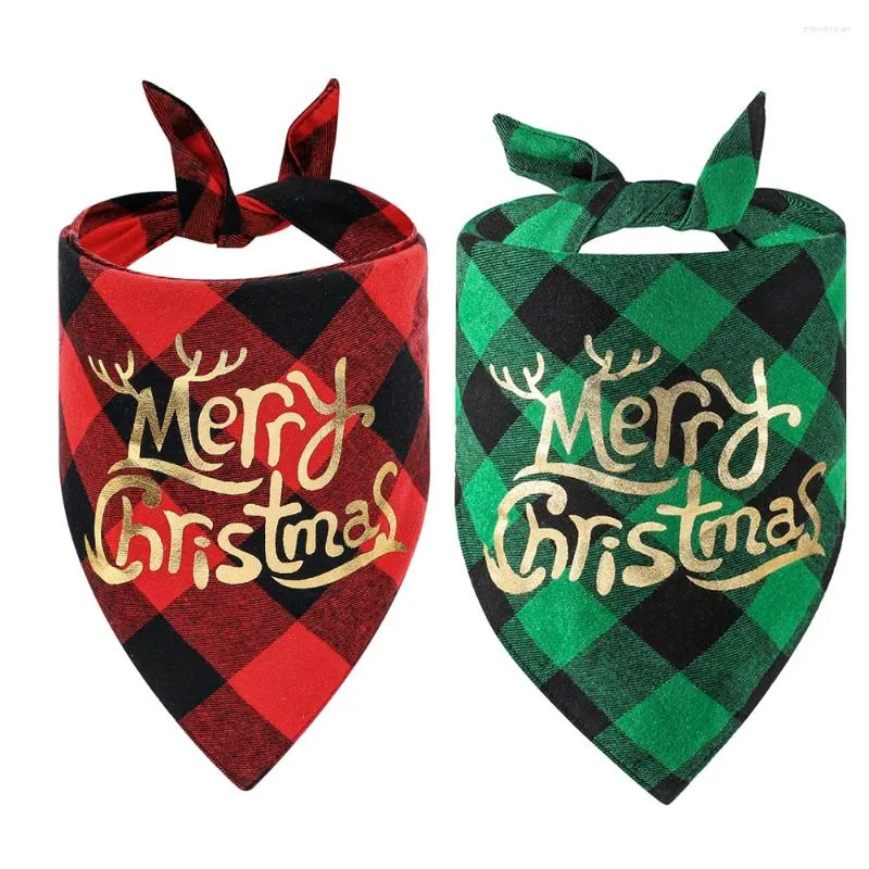 Dog Apparel Soft Cotton Christmas Plaid Bandana Reversible Bibs Scarf Adjustable Personalized Triangular Neckerchief Pet Accessories