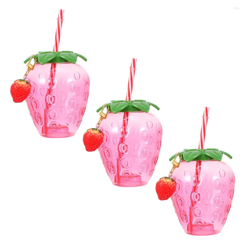 Coppe usa e getta cannucce da 3 pezzi per tazza di fragole bevanda per bevande in plastica Bere. Coperchio d'acqua Modellazione del succo freddo