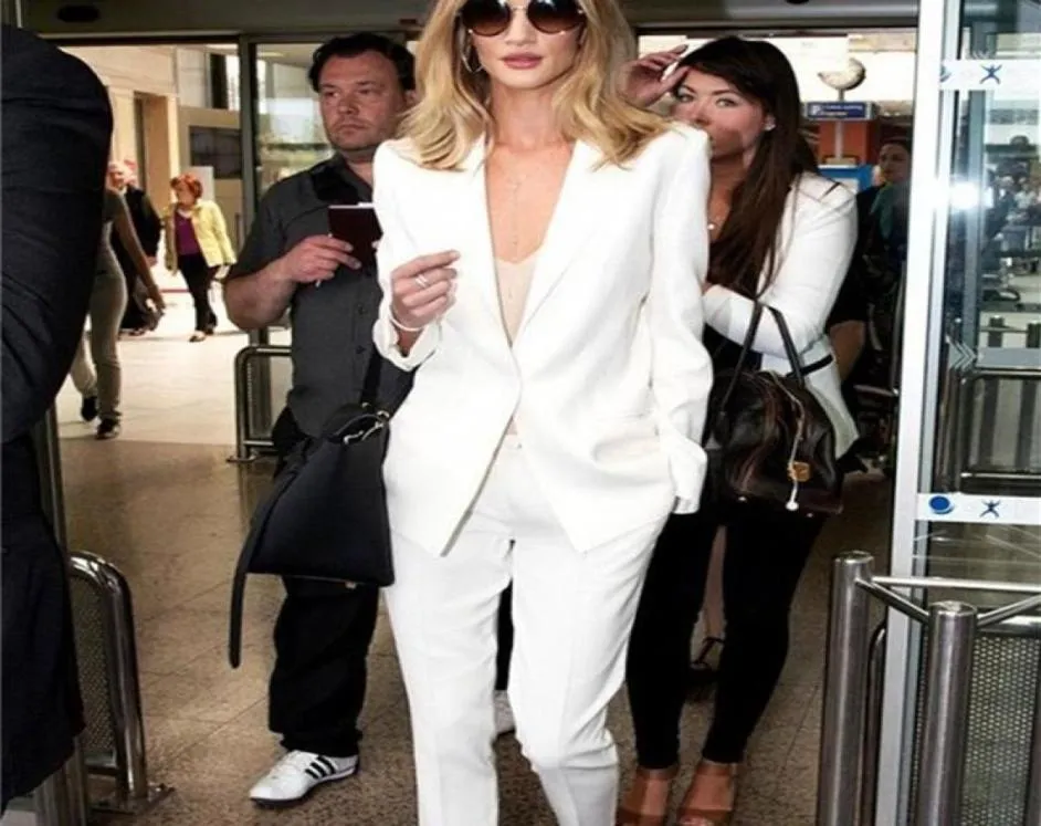 Beyaz Kadın Takım İki Parça Jacketpants Kariyer Takım Sokak Giyim Yakışıklı Akşam Elbisesi Partisi Giymek Prom Önlük Pantolon Stil1533754