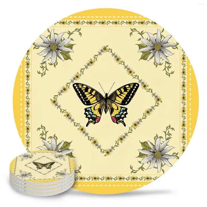 Table Mats Daisy Flower Butterfly Caxe rond Accessoires