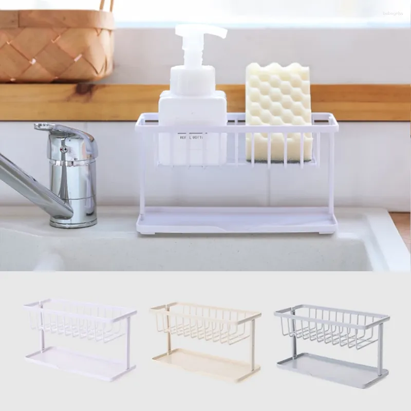 Rangement de cuisine Double éponge Rack de vidange ménage Nettoyage pour récepteur de chiffon Organisateur de comptoir