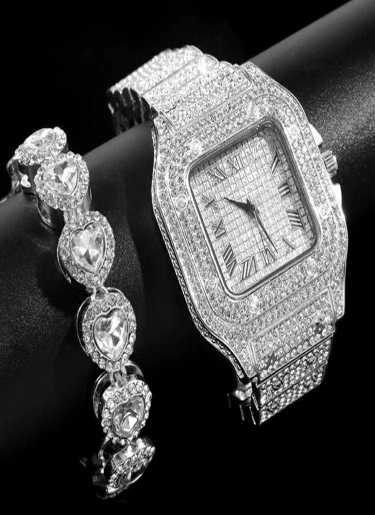 Wristwatches Hip Hop Bling Iced Out Watch Bracelet For Women Heart Crystal Clustered Tennis Chain Men Miami Jewelry GiftWristwatch4311883