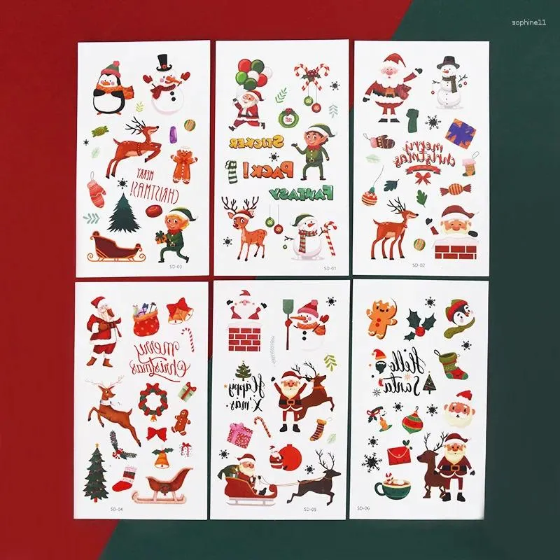 Décoration de fête 10pcs dessin animé Noël tatouage temporaire autocollants Santa Claus Snowman Sticker AutoProof de Noël DÉCOR