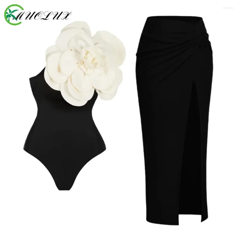 Costumi da bagno femminile MUOLUX 2024 set di bikini a 3 pezzi coprono le donne rotanti spinta da bagno a fiori 3d stampa costume da bagno monkini abbigliamento abiti