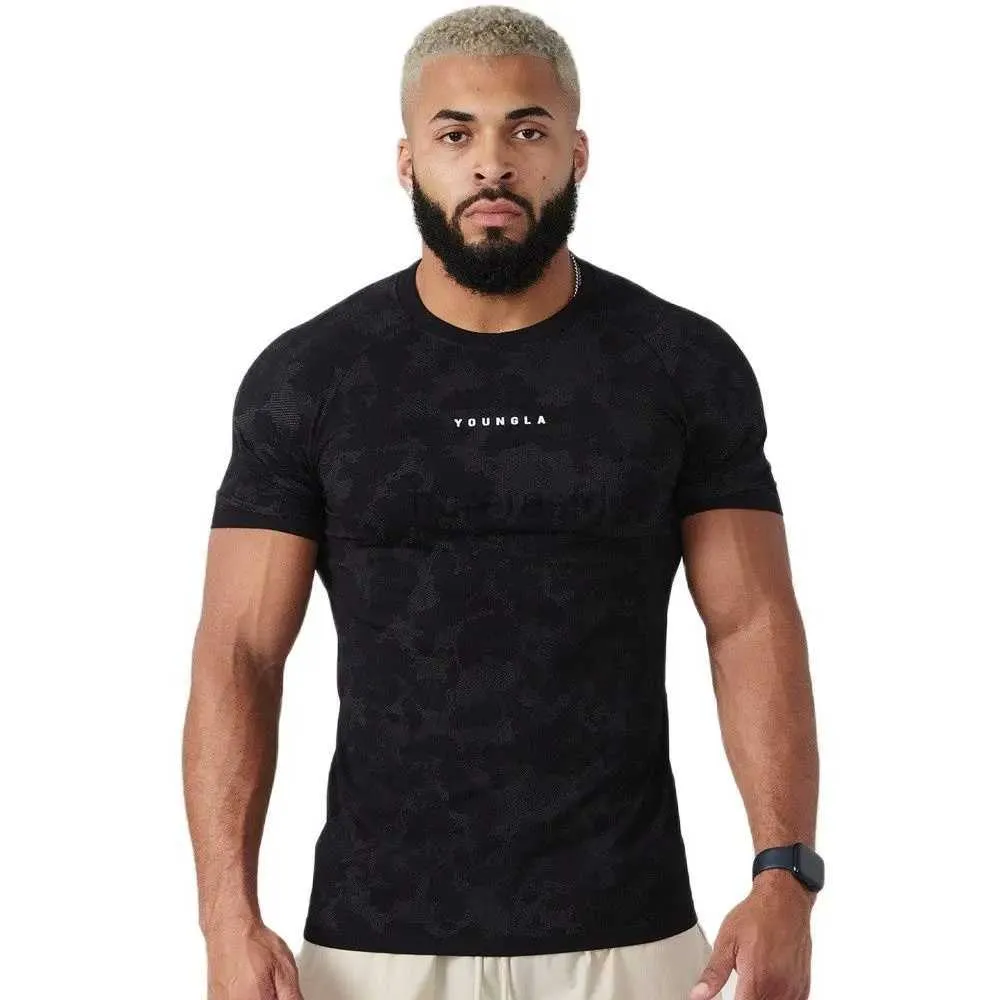 Herren T-Shirts Kompression schnell trocken T-Shirt Männer Fitnessfitness Sport Slim Shirt Kurzarm Tee Tops Männlicher Bodybuilding-Trainingskleidung 2445