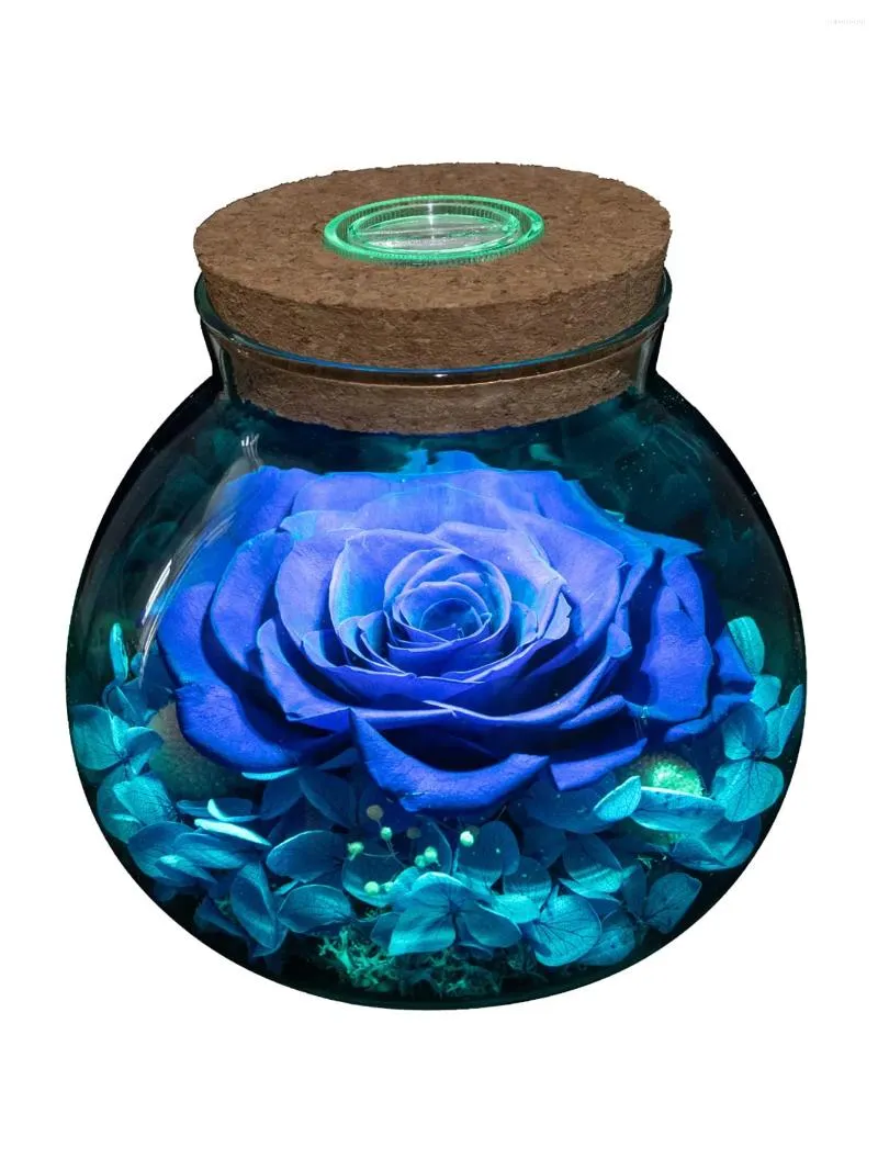 Fleurs décoratives 1PCS Roses artificielles artificielles avec une lumière d'humeur colorée souhaitant une bouteille éternelle Rose n'a jamais flétri les cadeaux pour les femmes