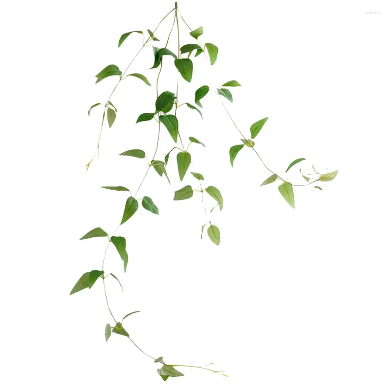Flores decorativas Planta artificial com fios de ferro falsa clematis folha videira home parede de decoração verde pó adereços