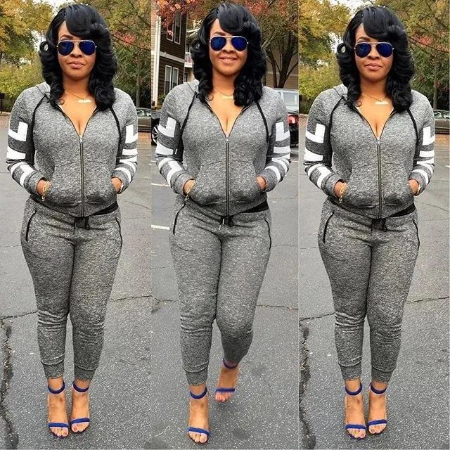 Ensembles de vêtements pour femmes 2024 Casual Greytracksuits Two Piece Set Women Sport Costume Sweates Jogging Plus taille Harajuku 240325