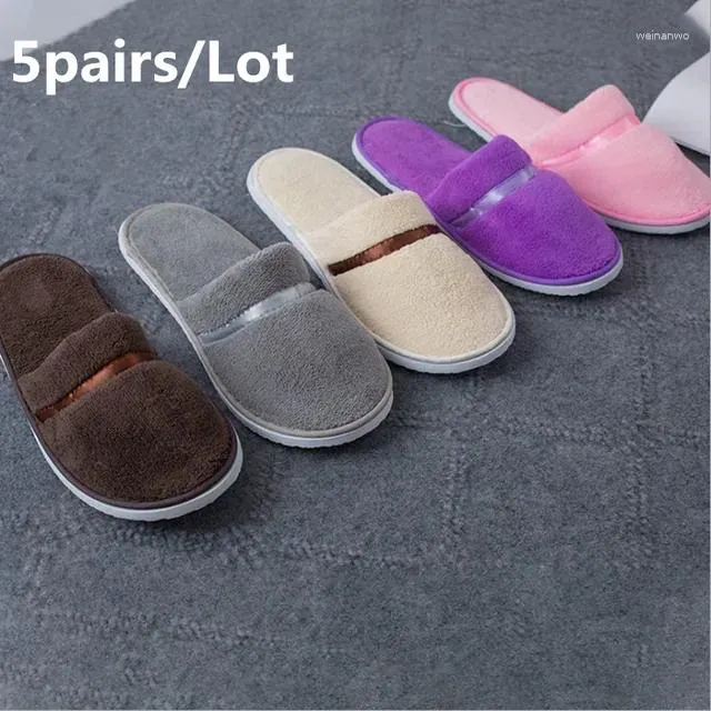 Slippers 5pairs/Lot Men Women Winter El Disposable Slides Home Travel SPA Shoes Hospitality Footwear One Size Slipper